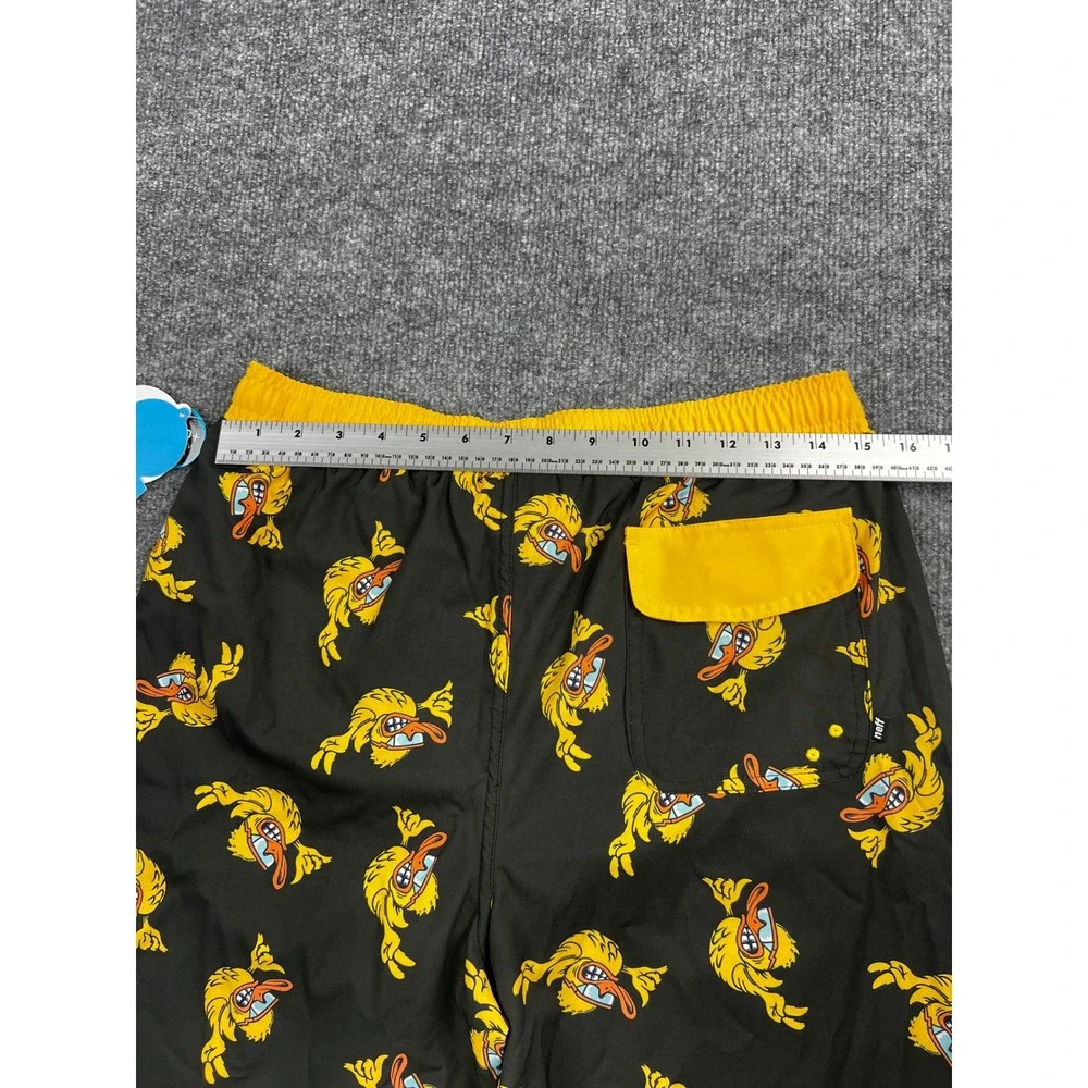 Neff Mens Duck Print Swim Trunks Black Yellow UPF 50+ Board Shorts XXL New